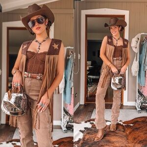 Brown Fringe Vest with Star Accents